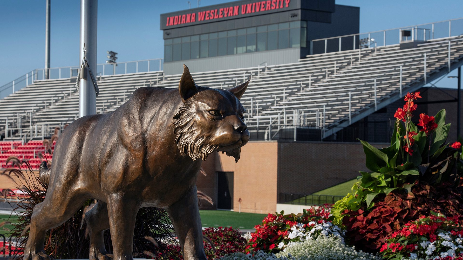Indiana Wesleyan University Football Stadium Wildcat sculpture
