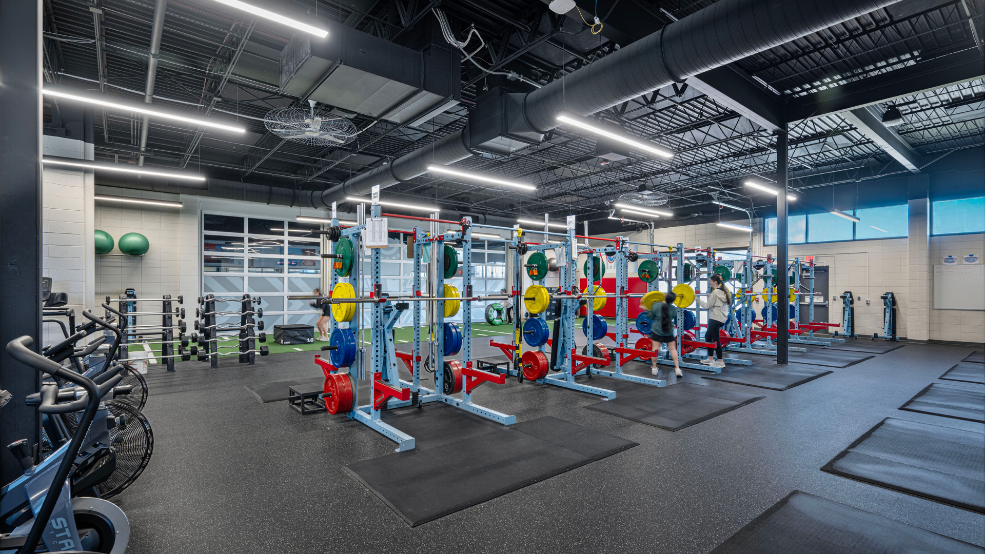 High school weight room.
