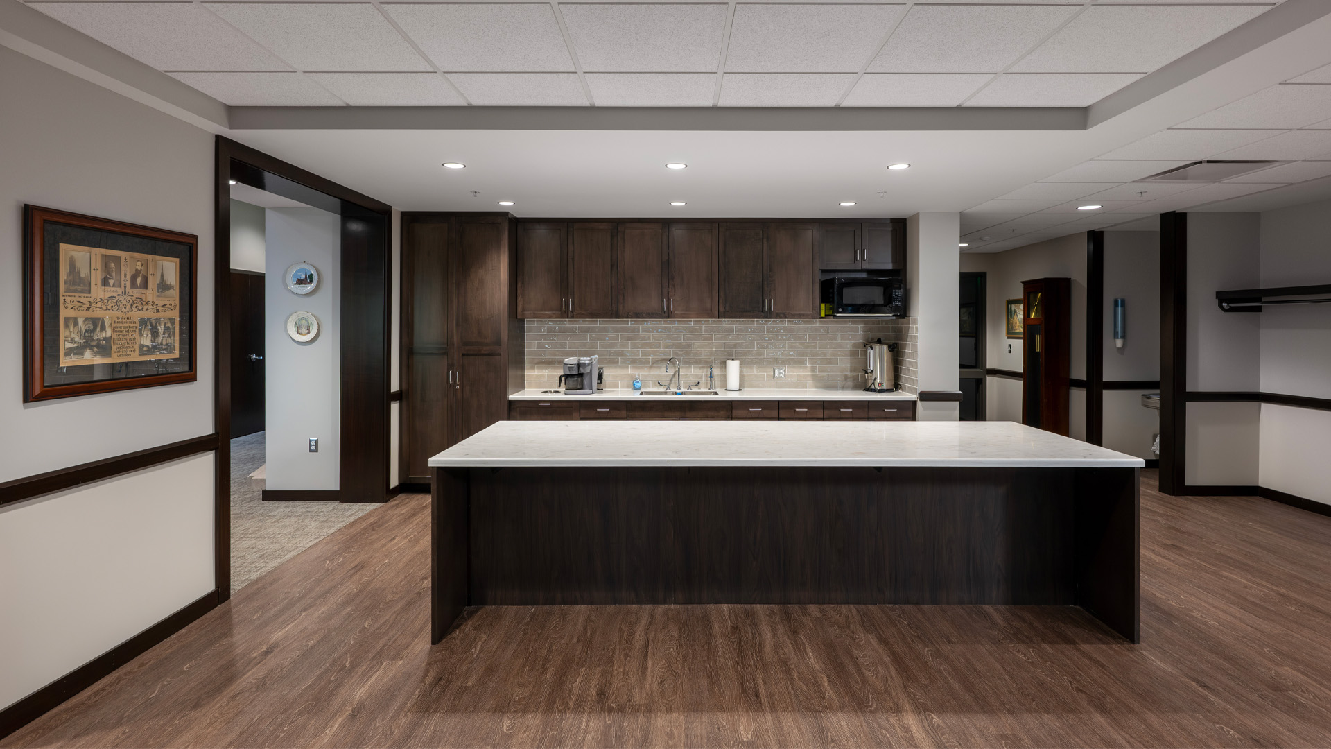 Banquet hall community kitchen in St. Pauls Lutheran Church Heritage Hall.