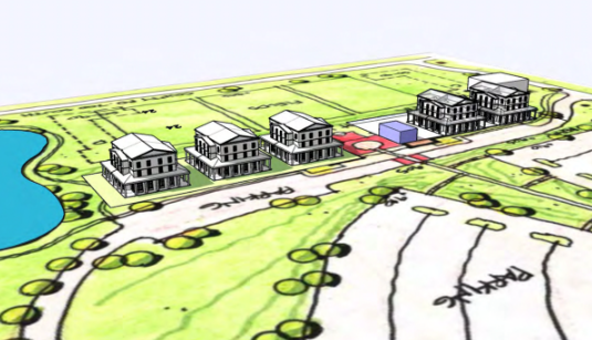 Campus master plan with housing highlighted.