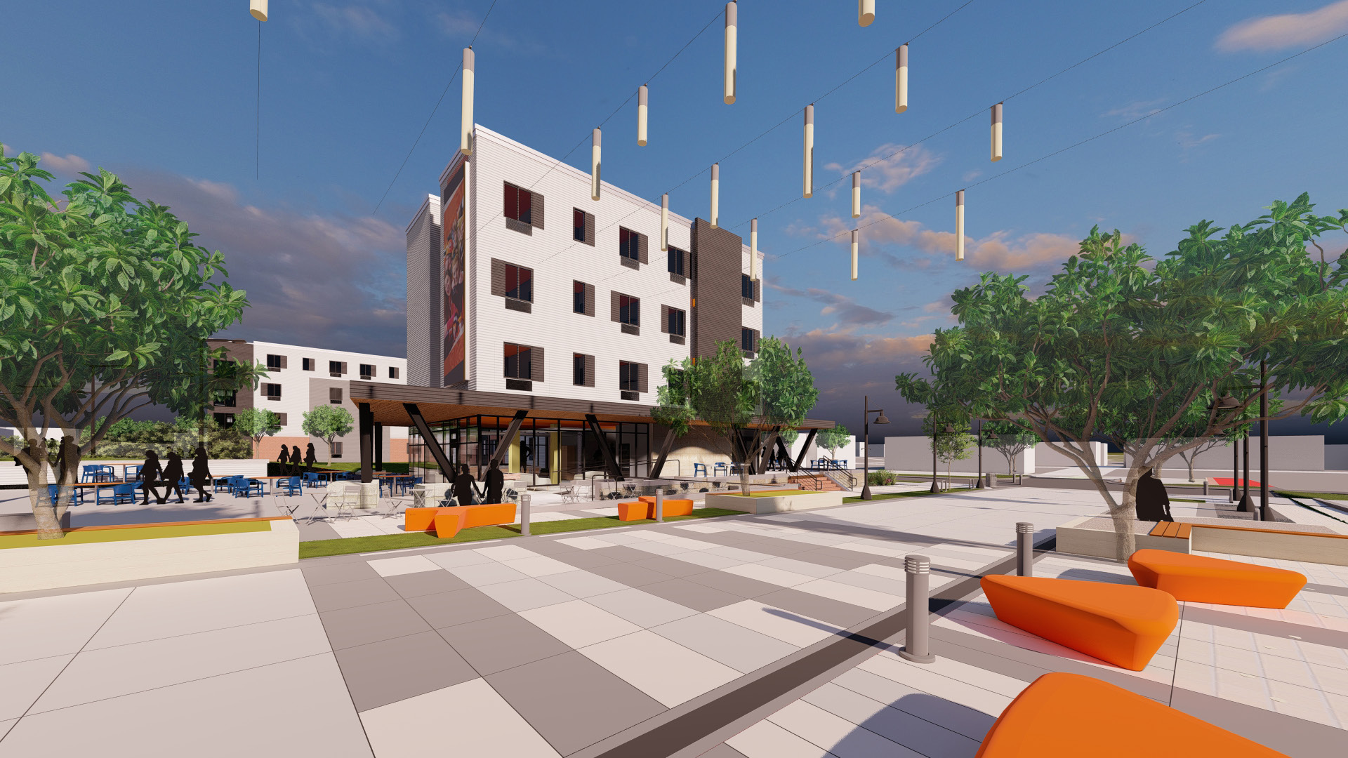 Indiana Tech Student Housing Residence Hall Exterior Courtyard Rendering