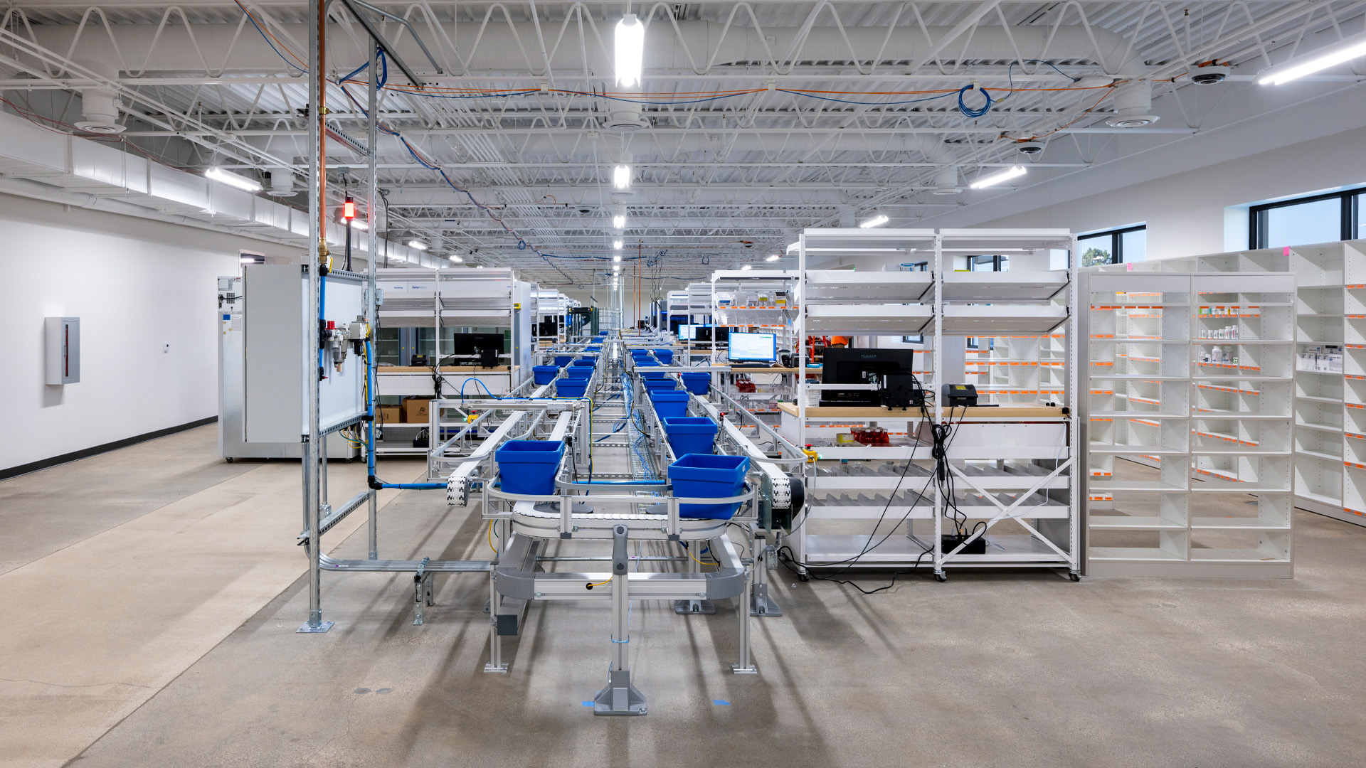 Pharmacy fill station conveyor belt.