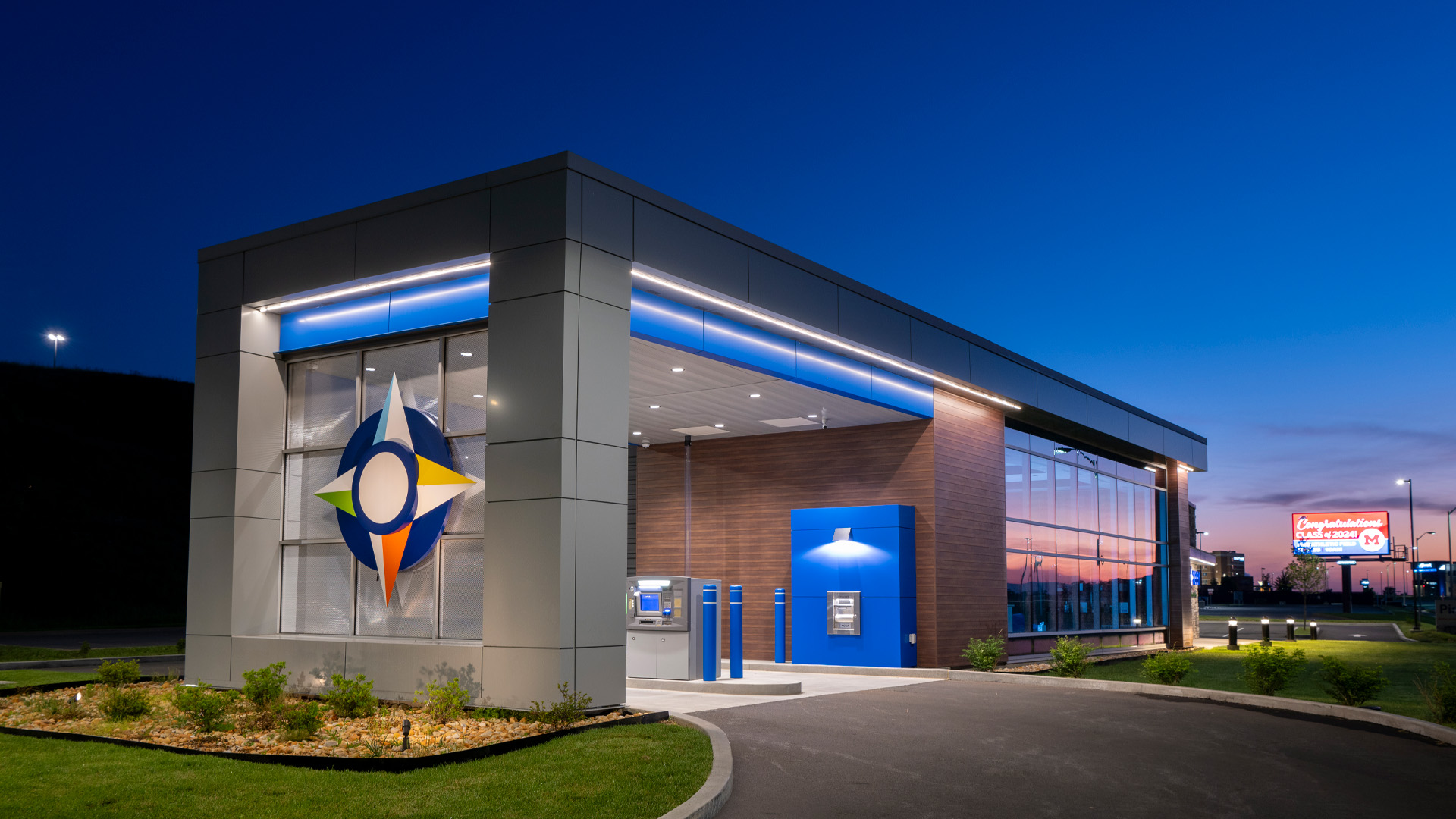 Pioneer Federal Credit Union Morganton Drive-Thru and Logo Wall