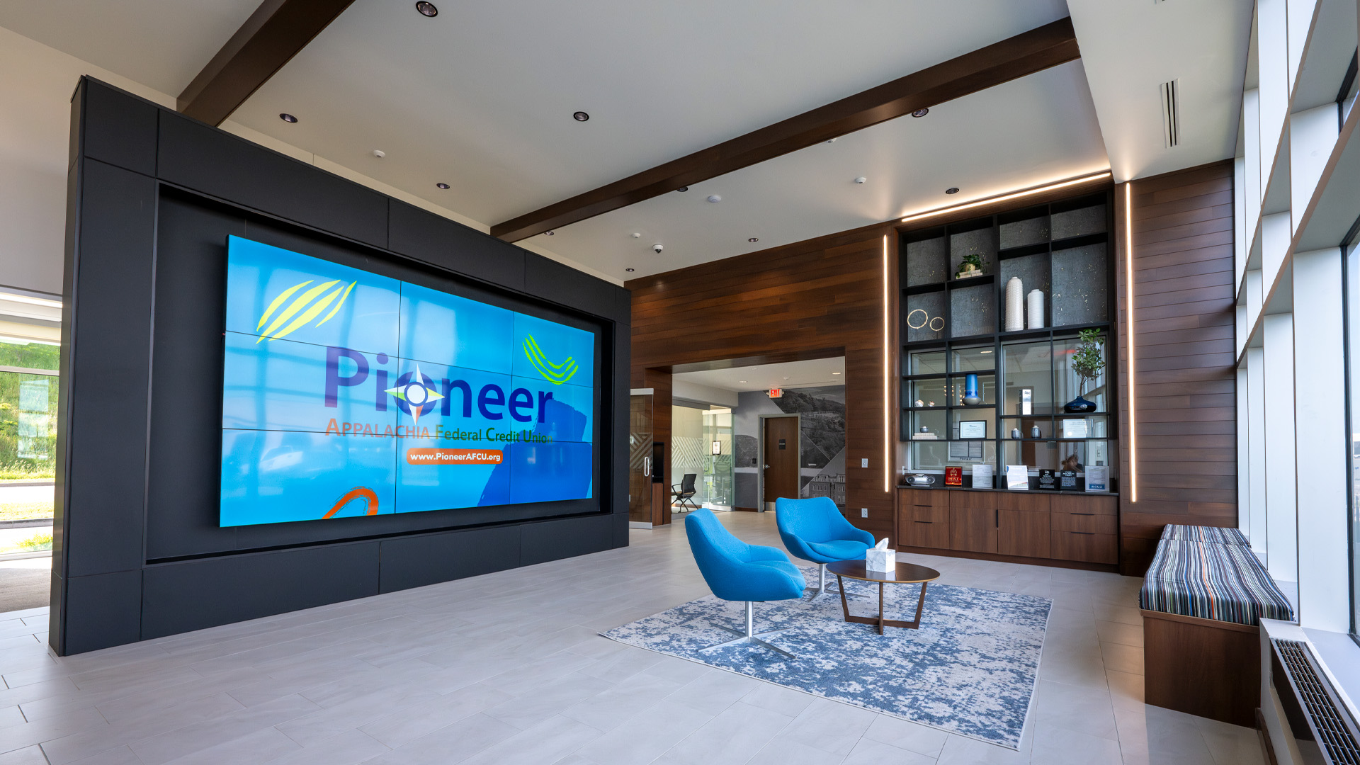 Pioneer Federal Credit Union Morganton Lobby and Media Wall