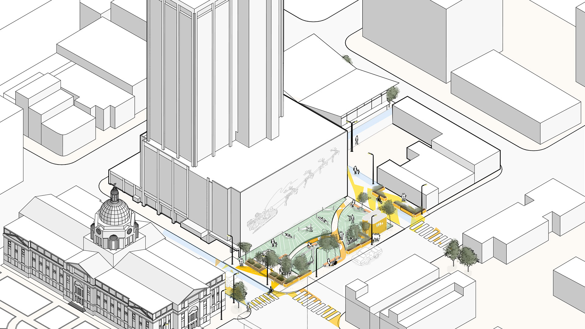 Downtown Fort Wayne PNC Yard Drawing