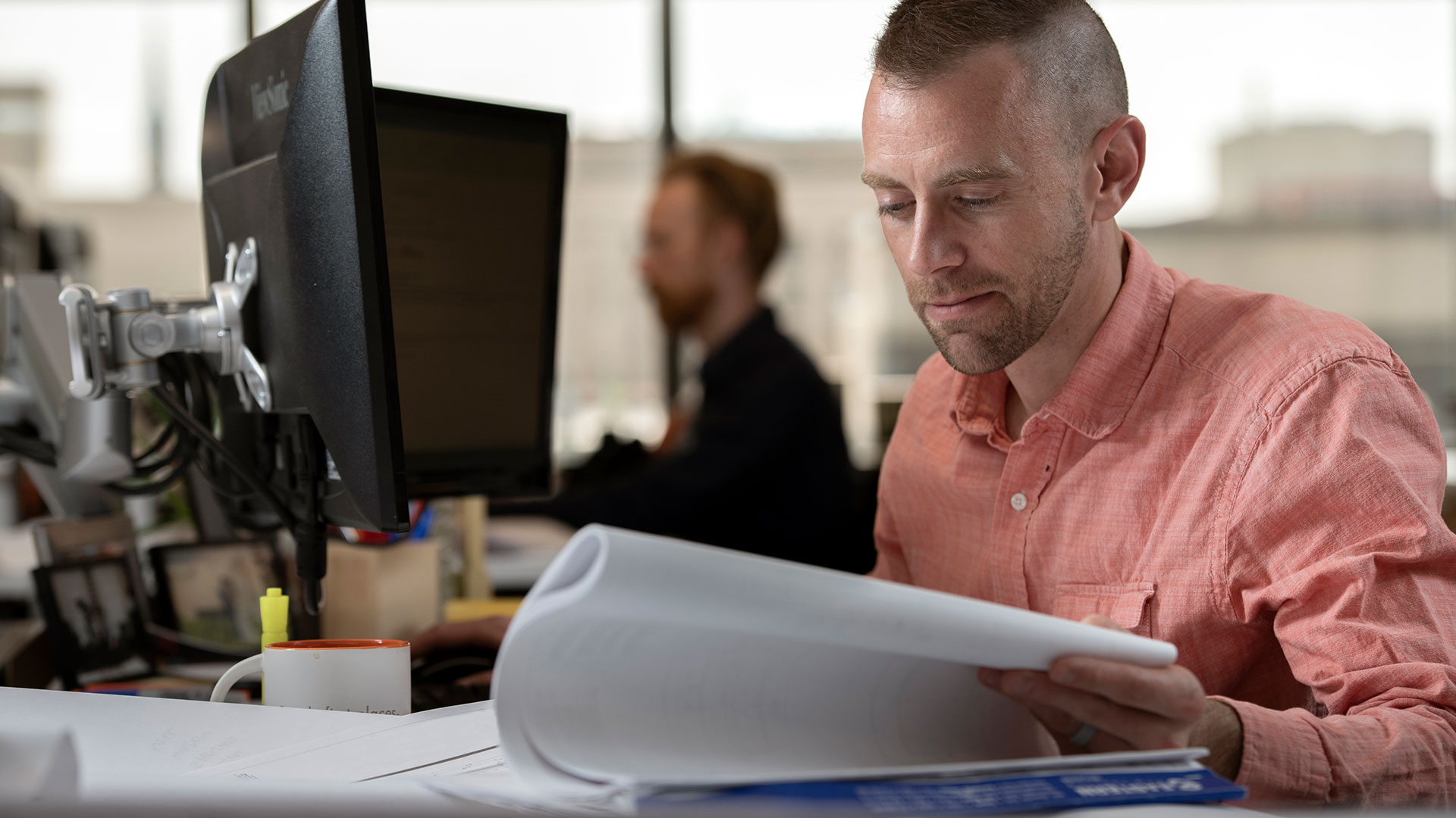 Man studying documents