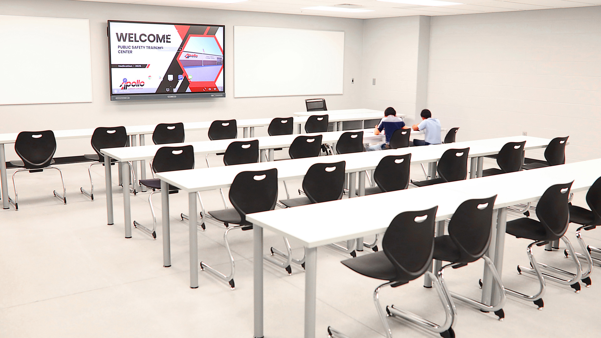 Classroom with clean lines and light finishes.