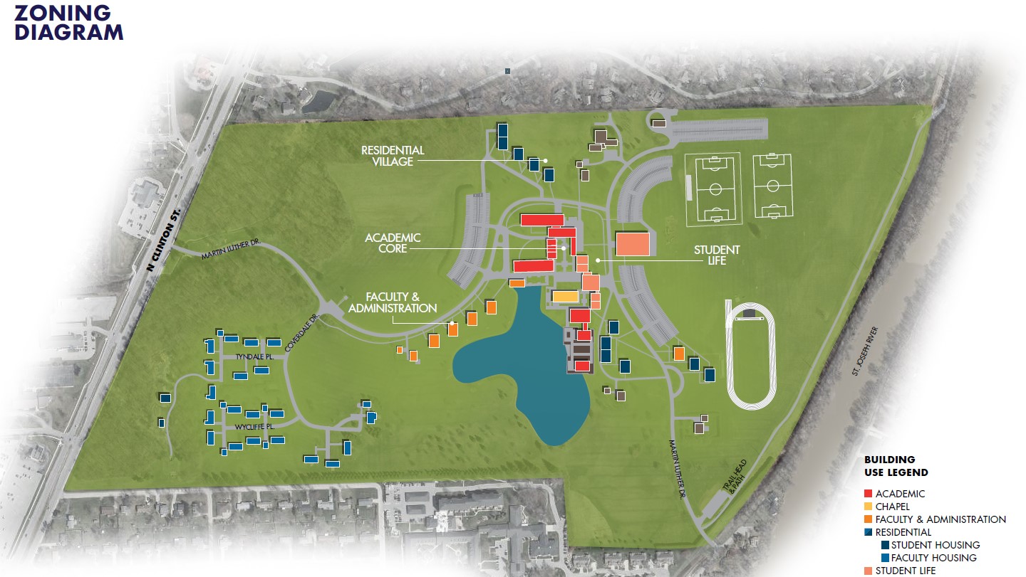 Arial master plan of religious campus.