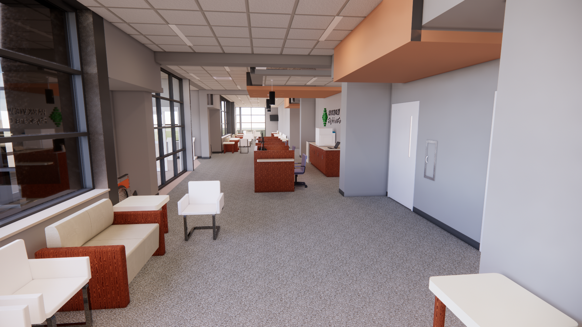 Medical clinic lobby rendering.