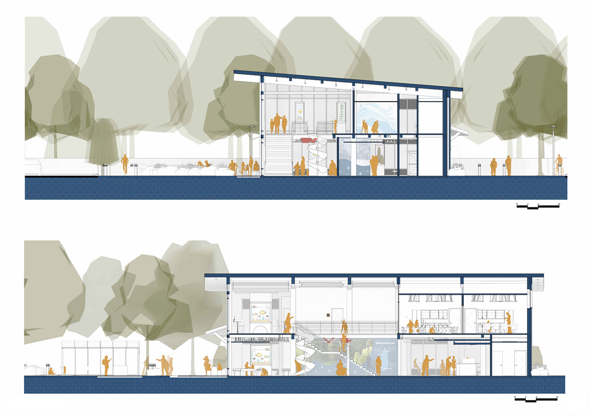 DC Intern Project, Center Lake Lodge in Warsaw, Indiana, sections graphic.