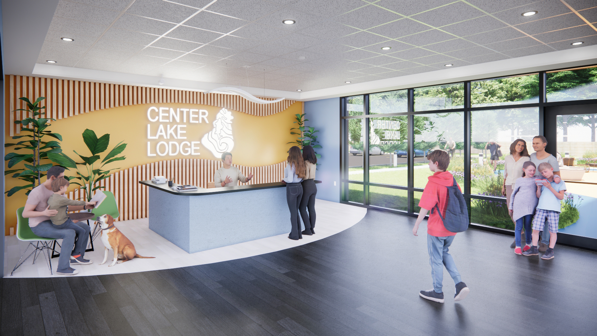 DC Intern Project, Center Lake Lodge in Warsaw, Indiana, reception desk.