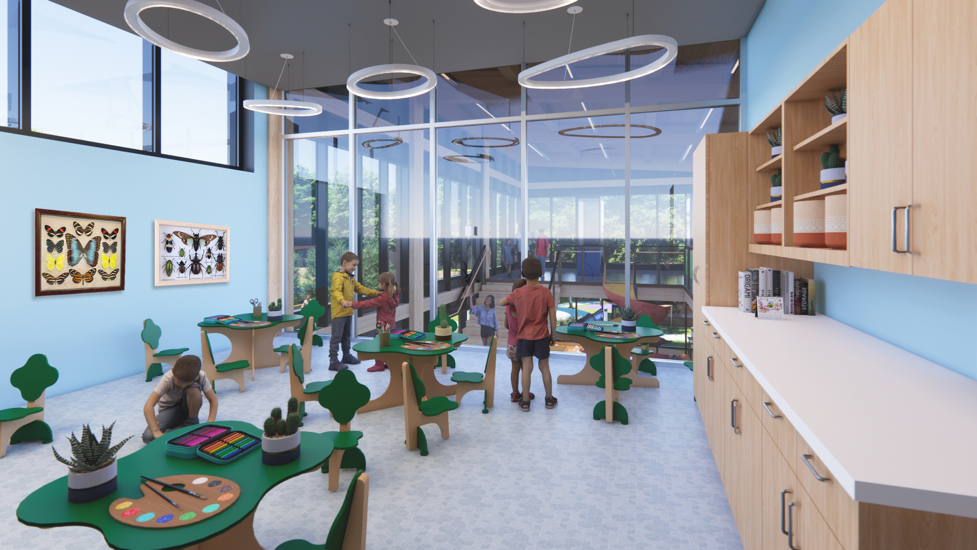 DC Intern Project, Center Lake Lodge in Warsaw, Indiana, classroom render.