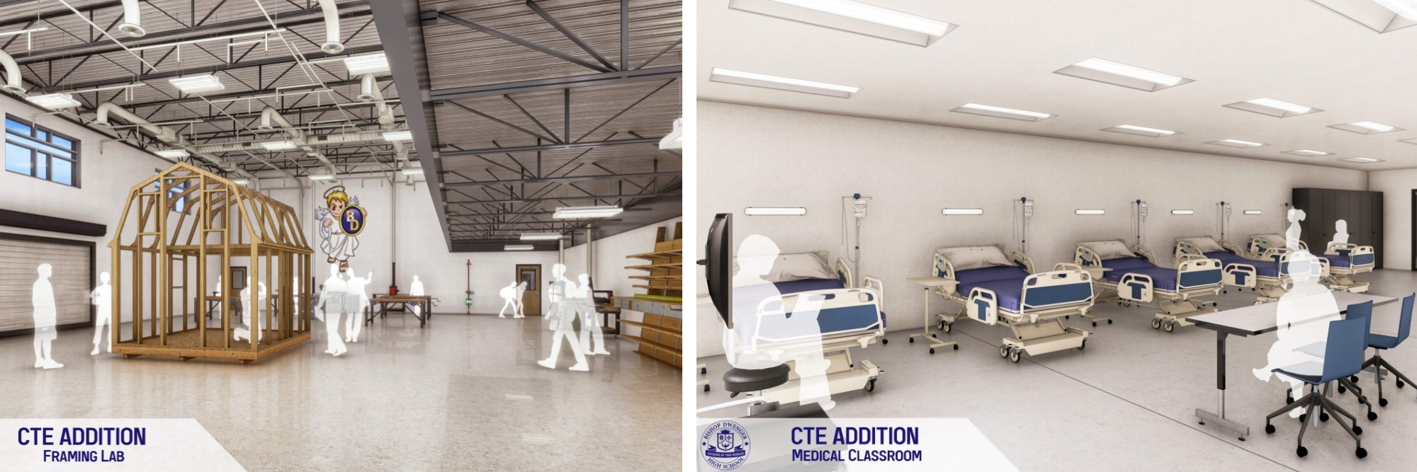 Interior rendering of a high school career technical academy.