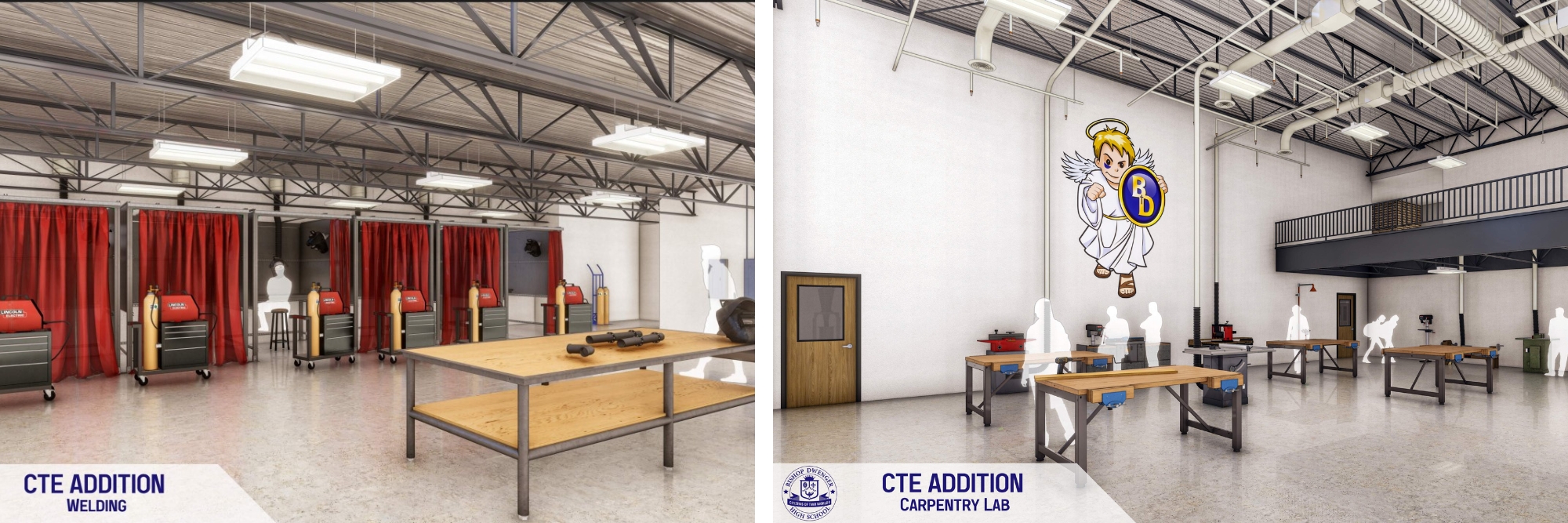 Interior rendering of a high school career technical academy.