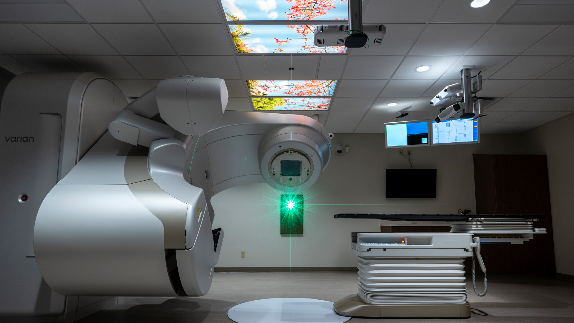 Radiation oncology clinic linear accelerator room.