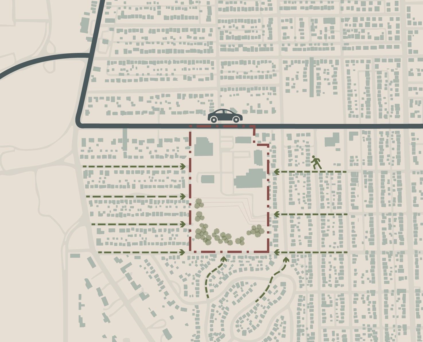 Circulation Map illustration of a site in the 07 neighborhood in Fort Wayne, Indiana.