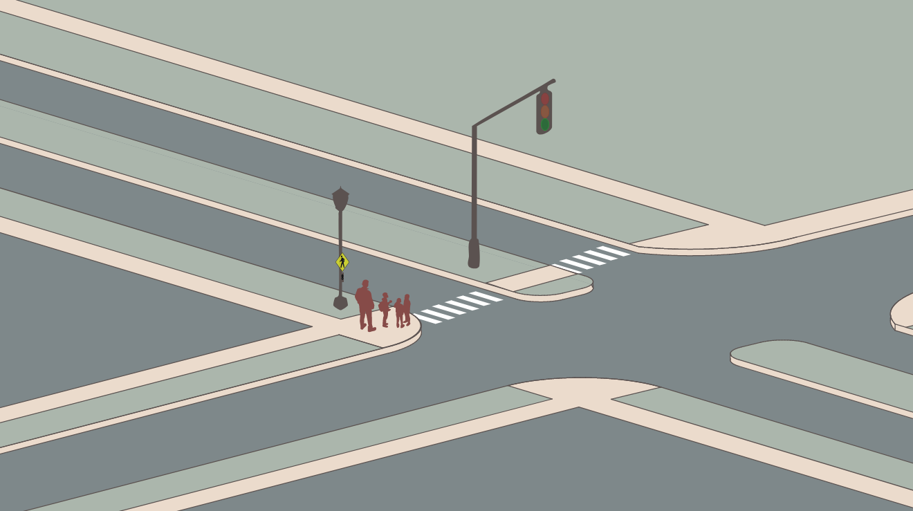 Illustration of a road crossing in the 07 neighborhood in Fort Wayne, Indiana.