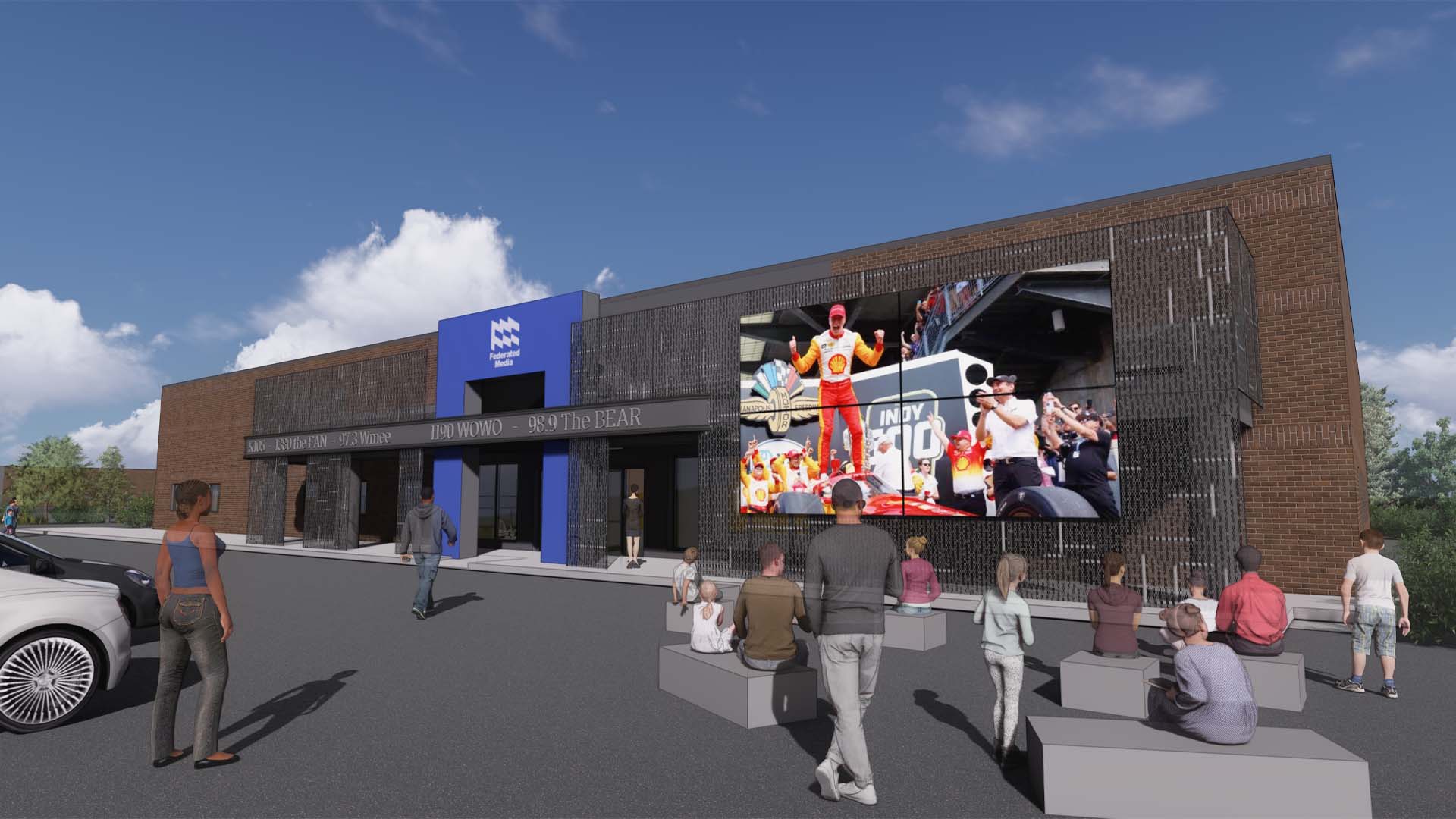 Exterior design rendering of the Federated Media headquarters.