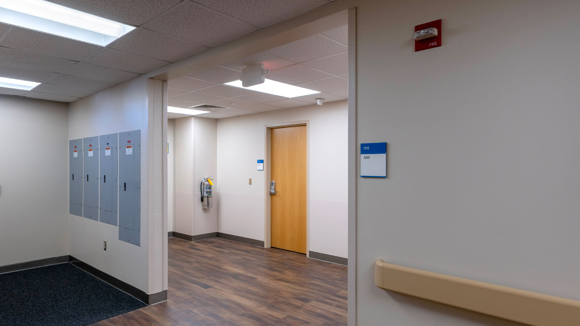 Hallway and door to to the Prefabricated MRI Unit at OhioHealth Hardin Hospital.