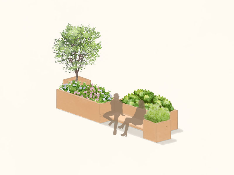 Rendering of a green bench seat from the Design Collaborative Spring 2026 Intern Project.