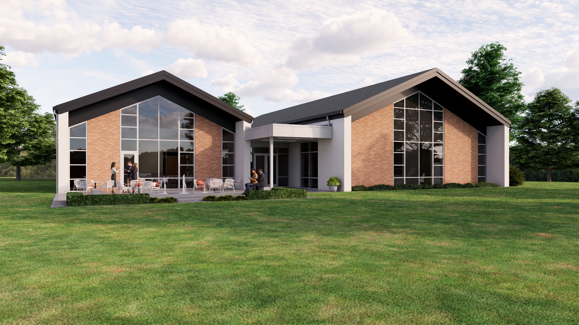 Design rendering made by Design Collaborative of The Lutheran Foundation Offices, view from the lake.