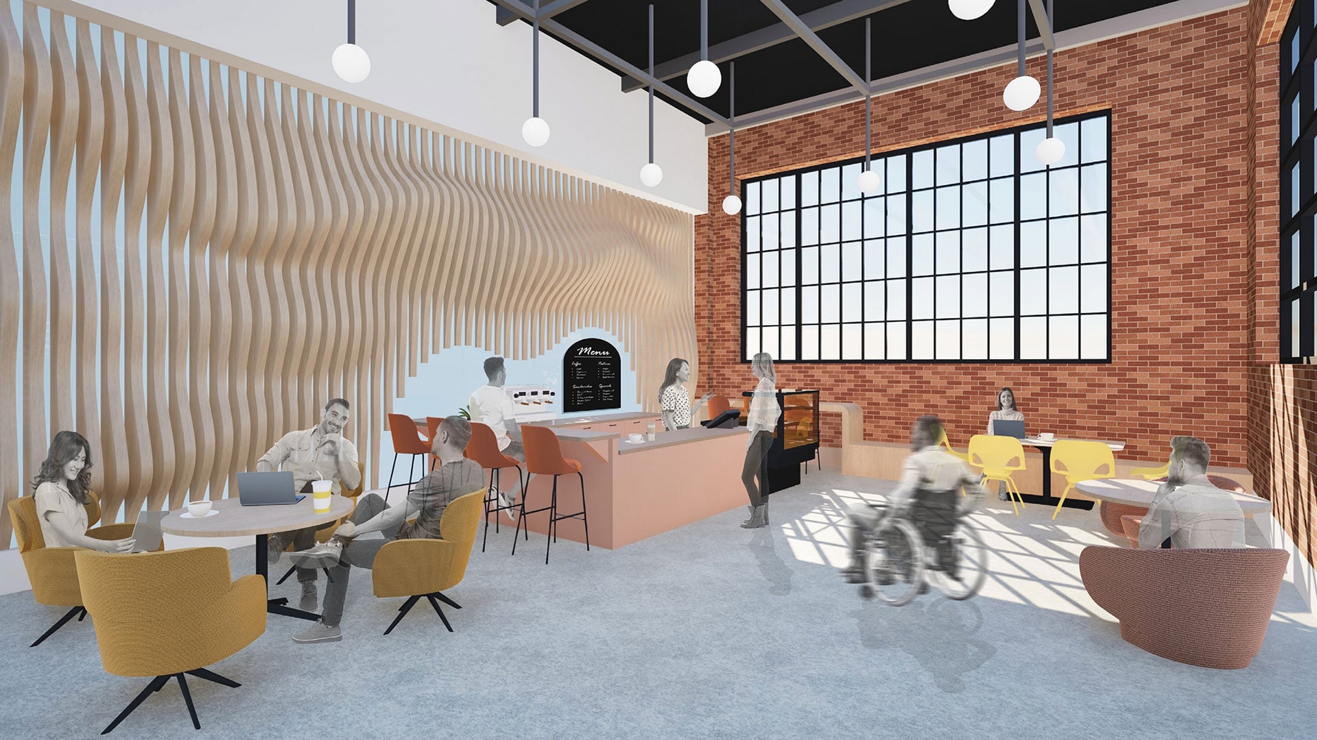 Ball State architecture senior thesis project rendering of the Station 27 Cafe by Kayla Desper.