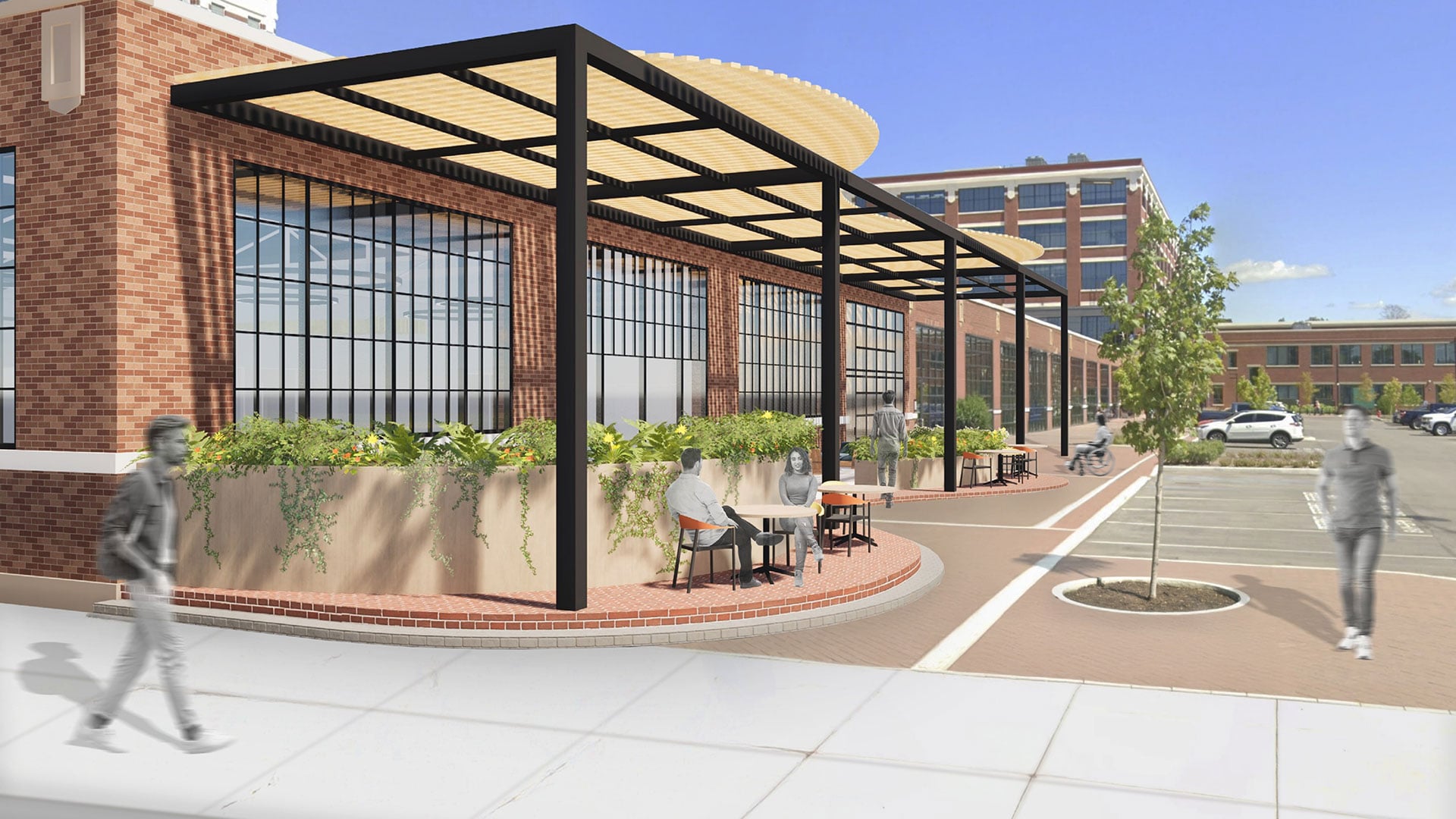Ball State architecture senior thesis project rendering of the Station 27 patio by Kayla Desper.